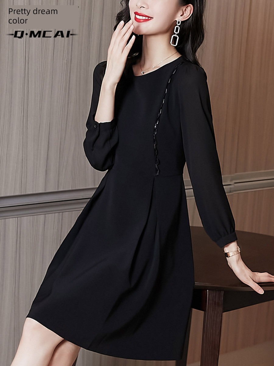 fashionable Little black dress pear-shaped body  Cover the crotch Chiffon shirt
