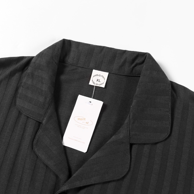male Long sleeve dark grey stripe Cardigan Lapel Cotton pajamas