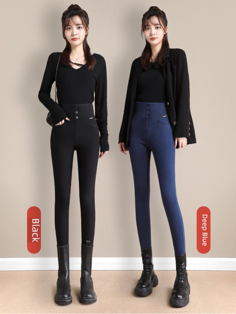Elastic waist Autumn and winter Big size Plush thickening Jeans