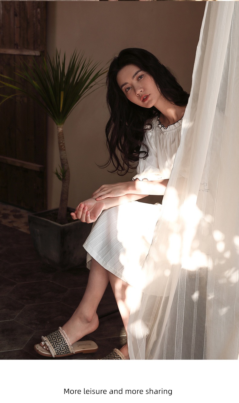 easy Big size summer pure cotton Princess style V-collar Nightdress