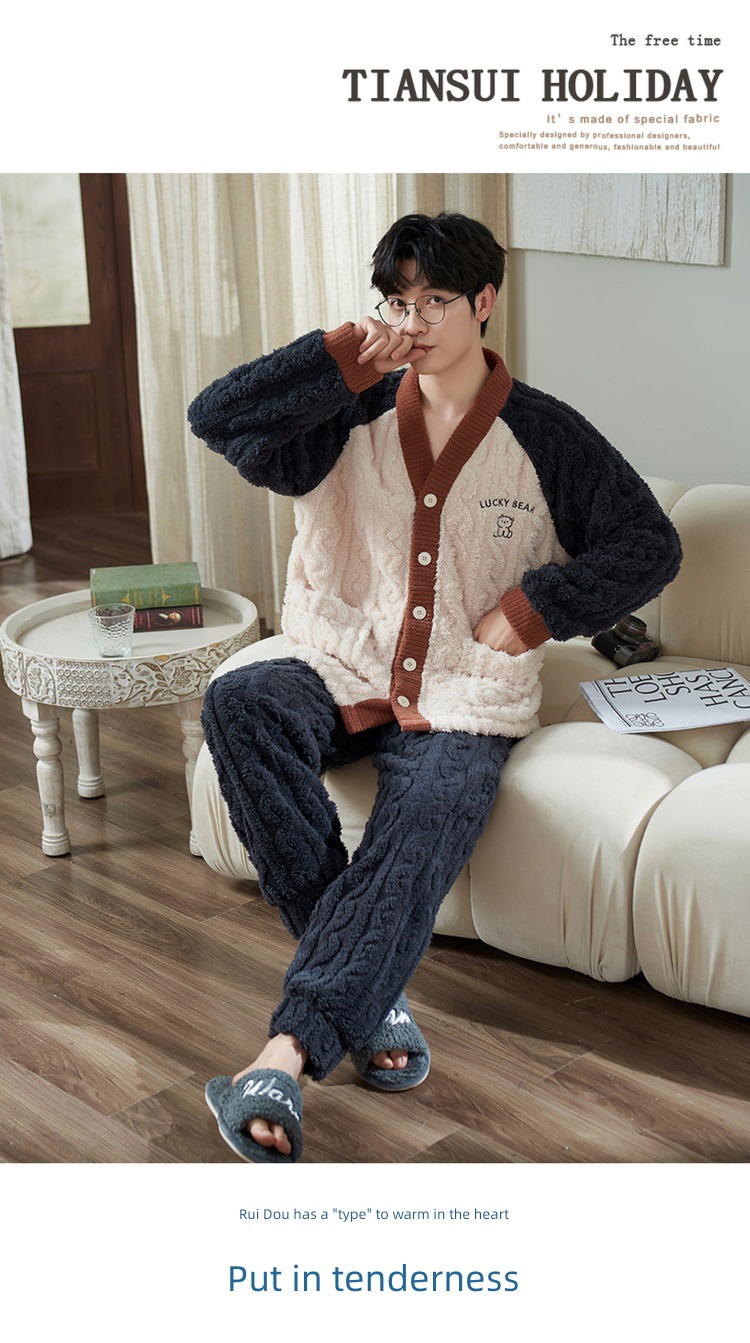 female Net red wind Flannel man winter lovers pajamas