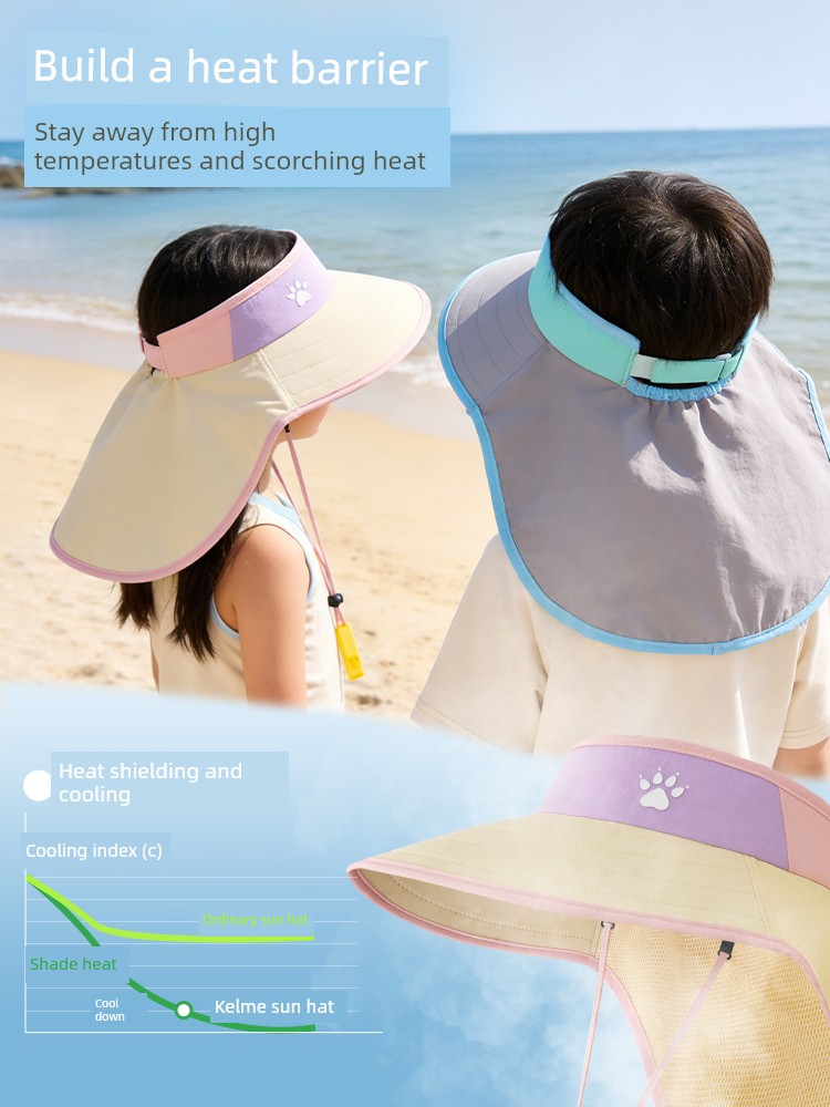Kalmei Children's Sun Protection Hat for Boys and Girls, Large Brim Sun Hat with Shawl, Summer Open-Top Hat, Uv Protection — 4