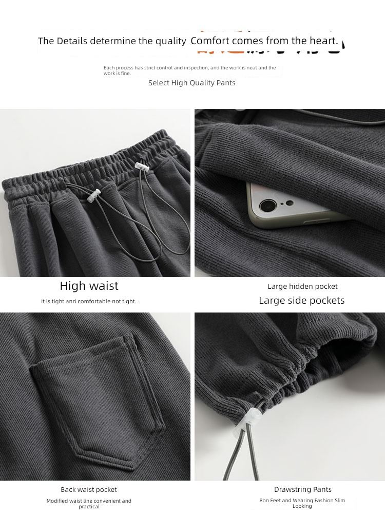 ins easy Straight cylinder leisure time Broad leg grey Sports pants