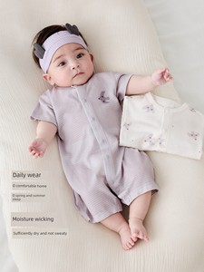 [2-Pack] Baby Romper Summer Short-Sleeve Jumpsuit Newborn Pajamas Modal Baby Clothes