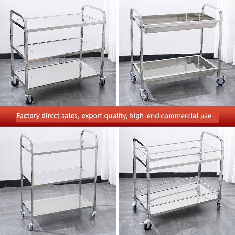 Stainless Steel Dining Cart, Thickened Three-Layer Trolley, Food Delivery Cart, Bowl Collection Cart, Double-Layer Restaurant Food Delivery Cart, Commercial Use