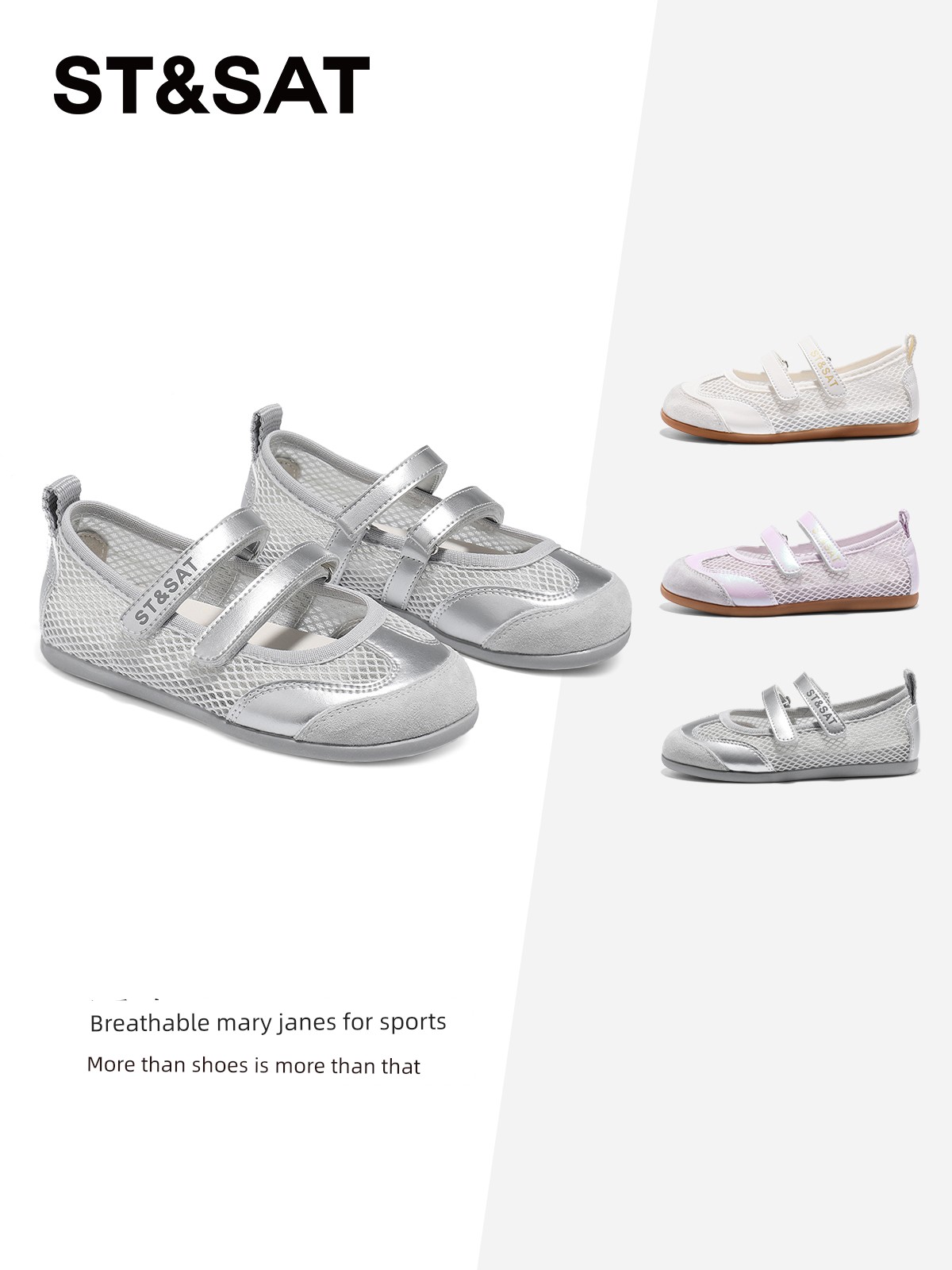 Saturday Kids' Shoes Children's Mary Jane Girls' Breathable Mesh Sandals Summer Velcro Ballet Style Casual Shoes