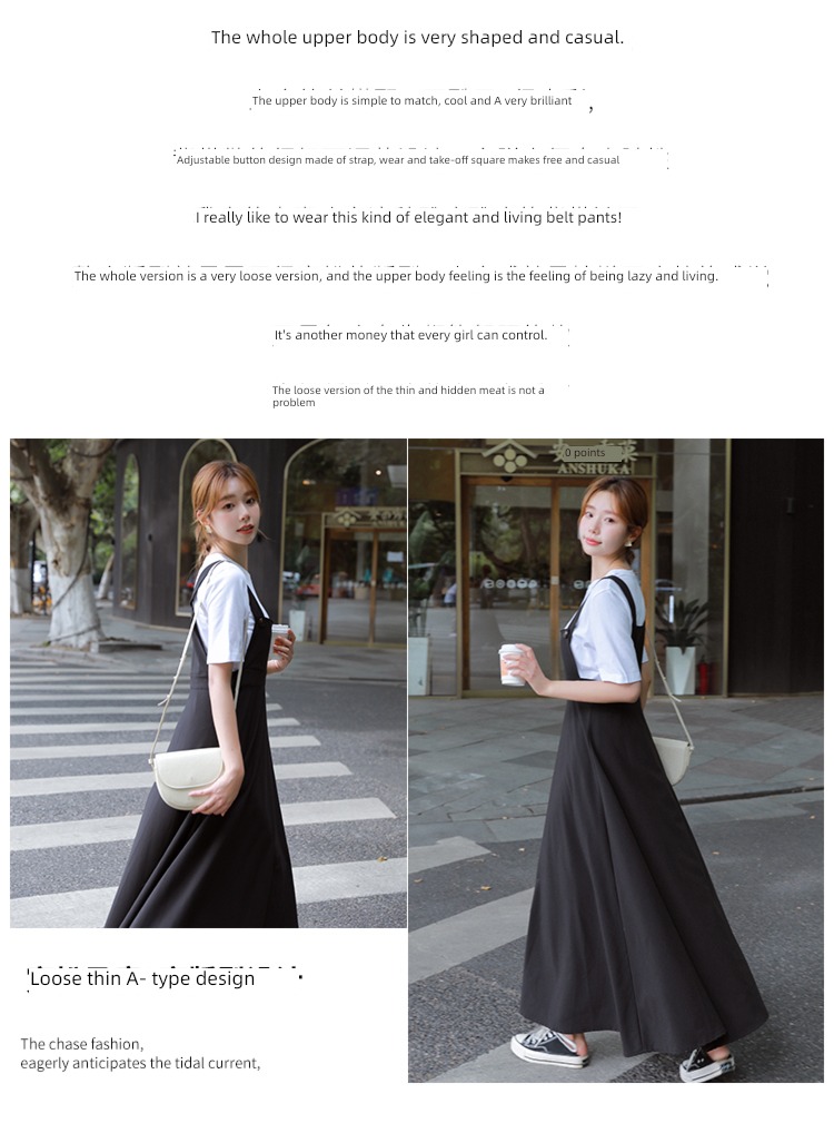 Age reduction Super long To the ankle Close your waist Retro Strap skirt