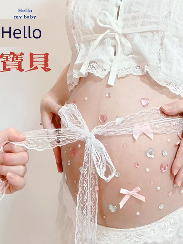 Maternity Photoshoot at Home, Props, Stickers, Atmospheric Niche Design, Cute Pink Butterfly Stickers, Decorative Belly Stickers — 5