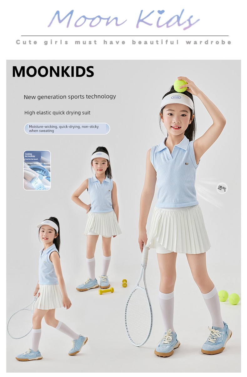 Moonkids Girls' Tennis Suit Sports Quick-Drying Clothes Pleated Summer Girls' Kidsren's Pants and Skirts Badminton Clothes — 2