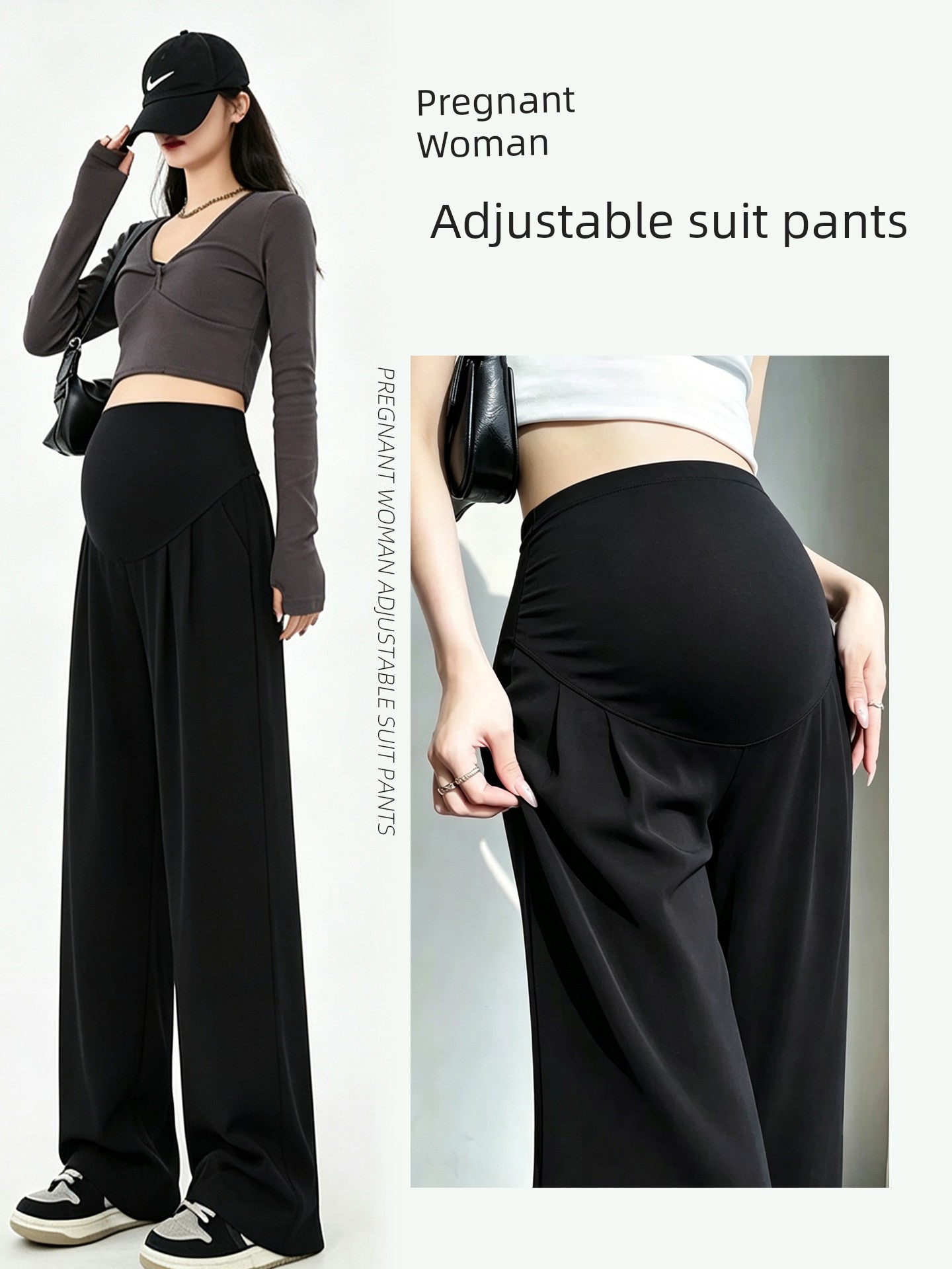 Maternity Pants for Summer, Thin Style, Outerwear Suit Pants, Slimming, Belly Support, Non-Tightening, Wide-Leg Pants, Maternity Summer Wear