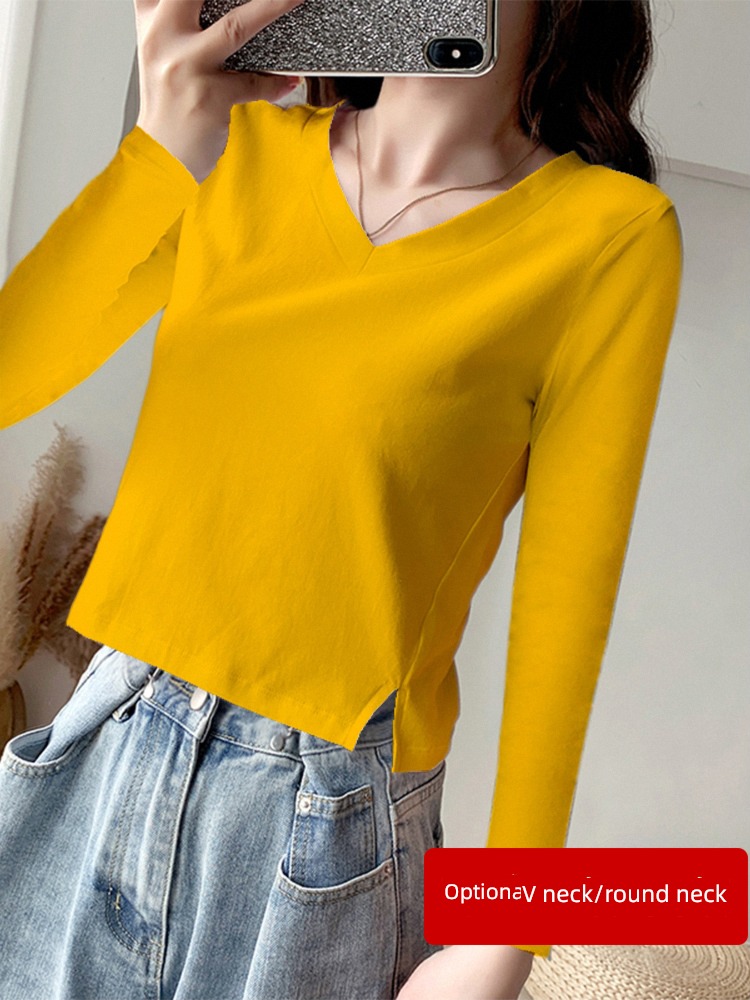 Autumn and winter yellow Show thin easy Long sleeve T-shirt Undershirt