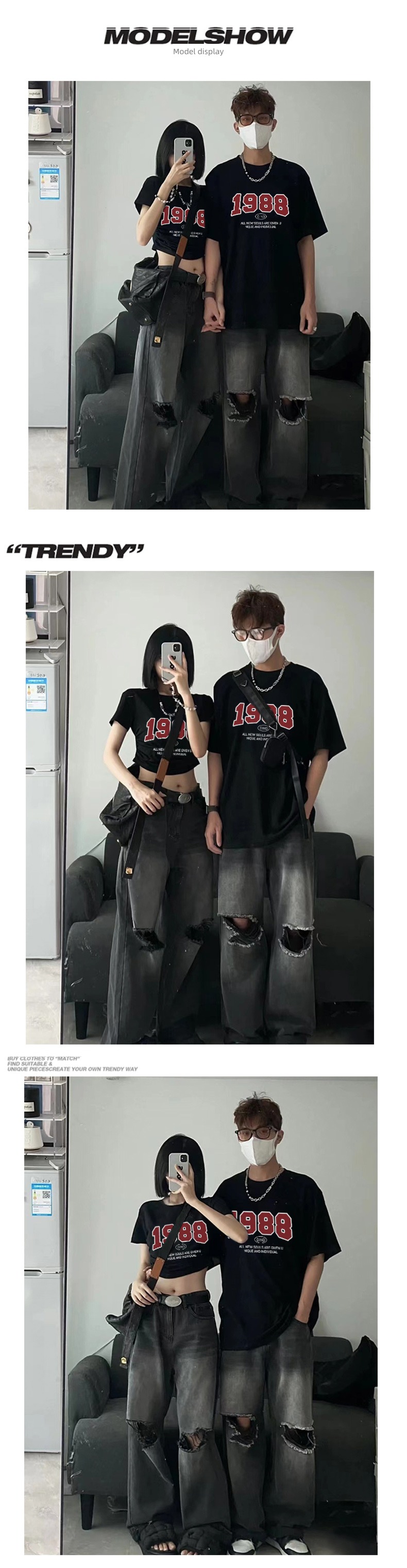 Internet celebrity Chaopai T-shirt Short sleeve Advanced sense ins Couples dress