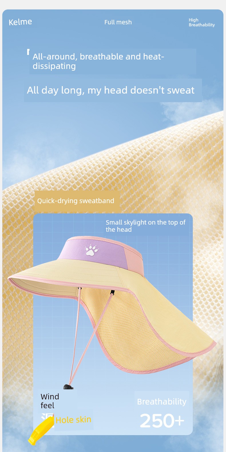 Kalmei Children's Sun Protection Hat for Boys and Girls, Large Brim Sun Hat with Shawl, Summer Open-Top Hat, Uv Protection — 3