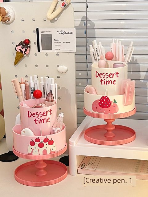 Cute creative rotating pen holder princess pen bucket student children girl office desktop multifunction storage box