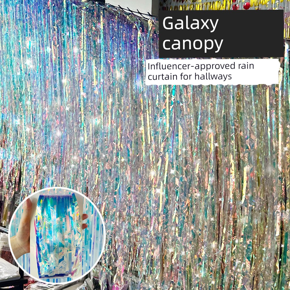 Trendy Ceiling Hanging Galaxy Wind-Swept Rain Curtain for Birthday and Wedding Party Scene Setup, Photo-Taking Backdrop, Rain Curtain