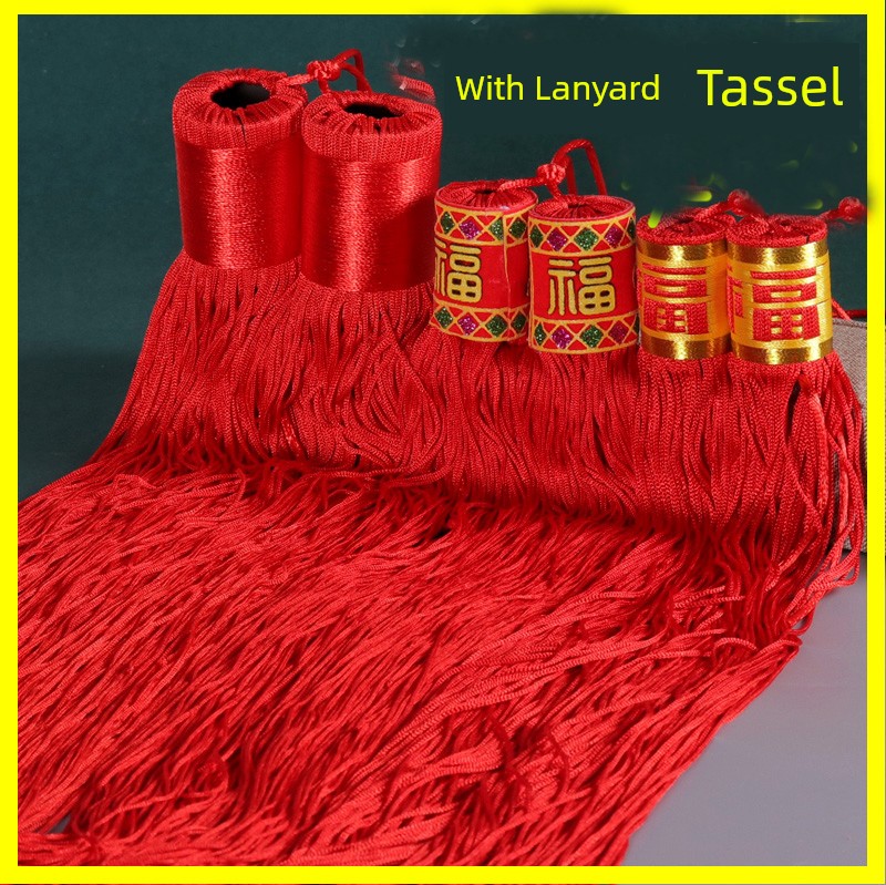 Chinese Knot Tassel Red Double Tassel Ancient Style Palace Lantern Tassel Hanging Ornament for Living Room with Fortune Character Cross-Stitch Decoration