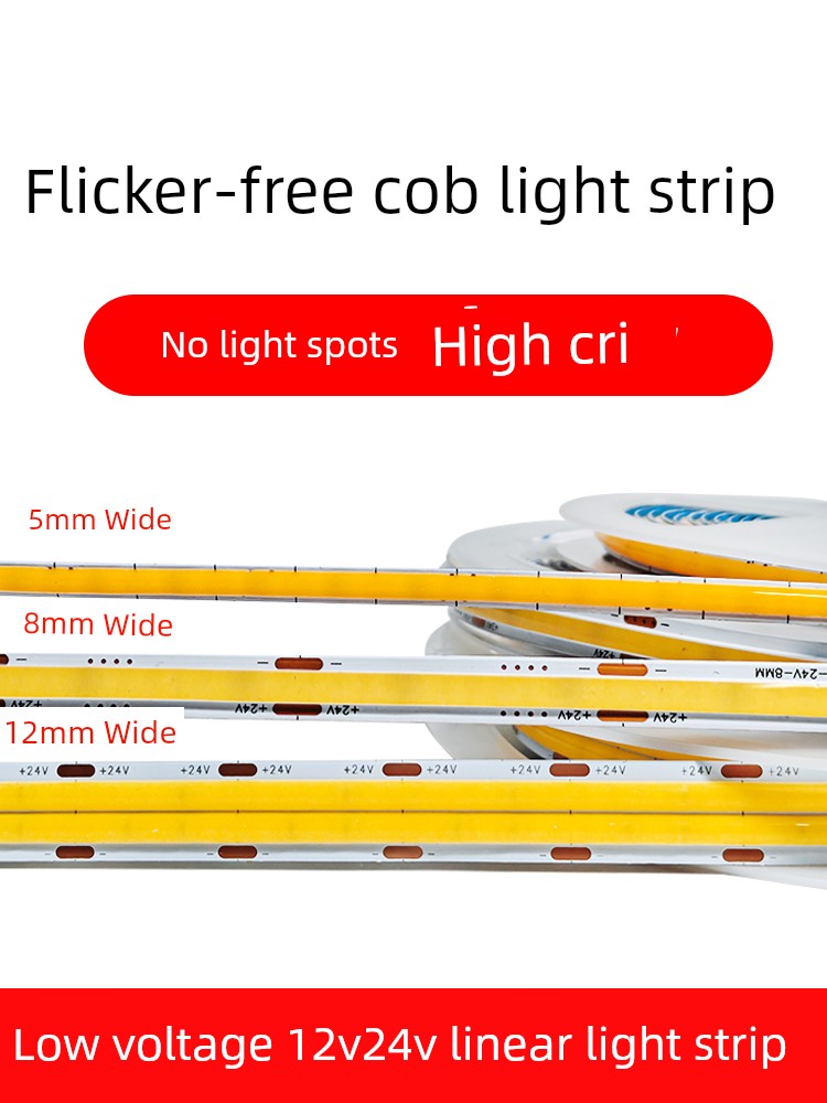 Super Bright Cob Low-Voltage Light Strip 24V Linear Light Self-Adhesive Led Flexible Light Strip 12V Flicker-Free Linear Light 5mm Chip