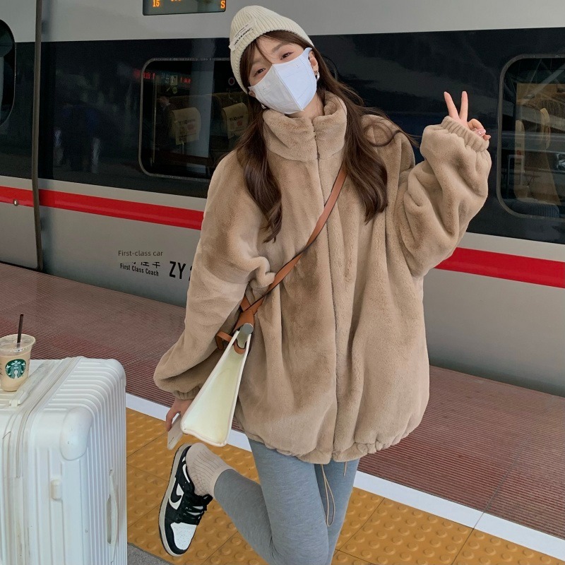 loose coat female stand collar rabbit 's hair easy Jacket Cotton