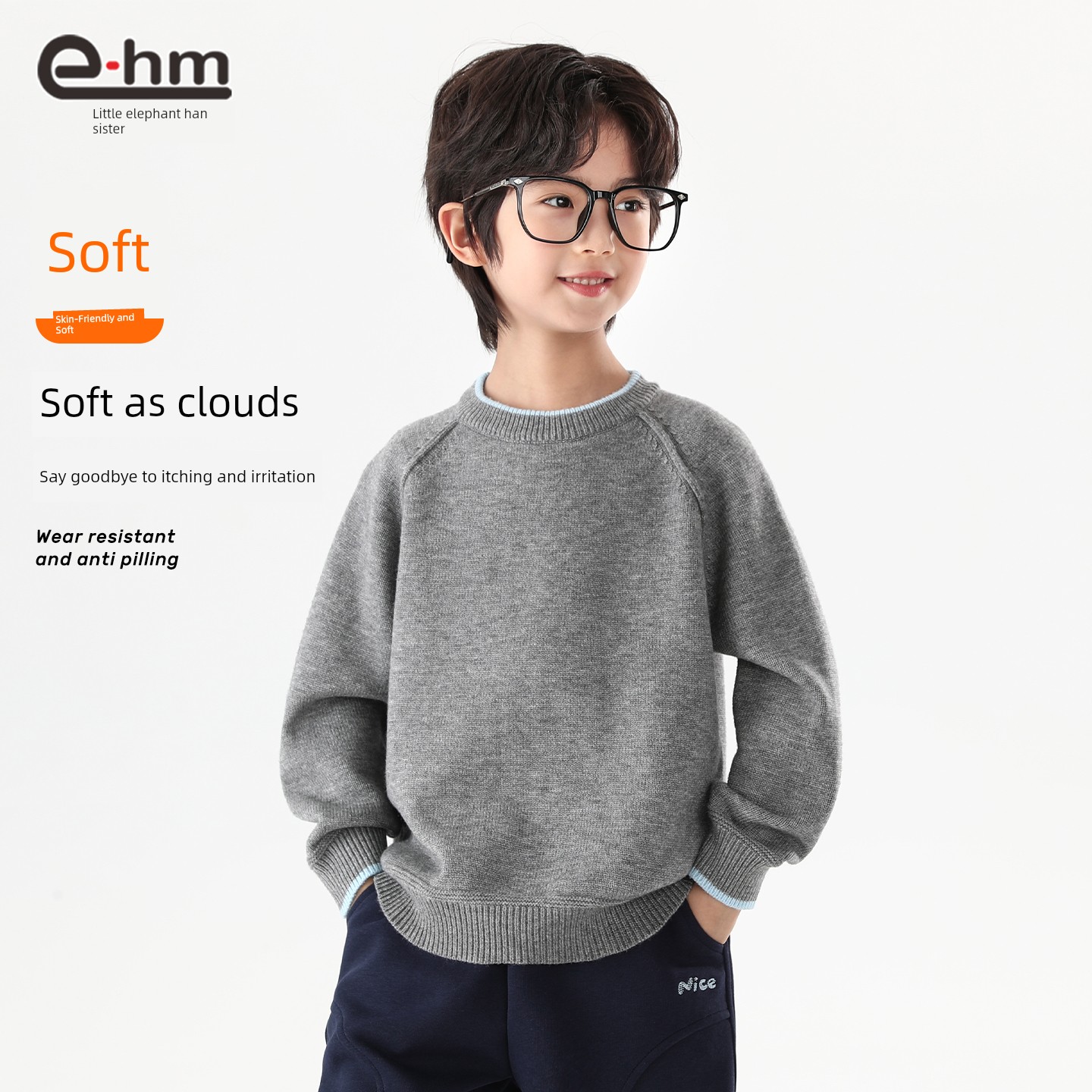 Little Elephant Ham Children's Clothing Boys' Sweater Children's Round Neck Base Shirt Autumn 2026 New Style Boys' Knitted Top — 5