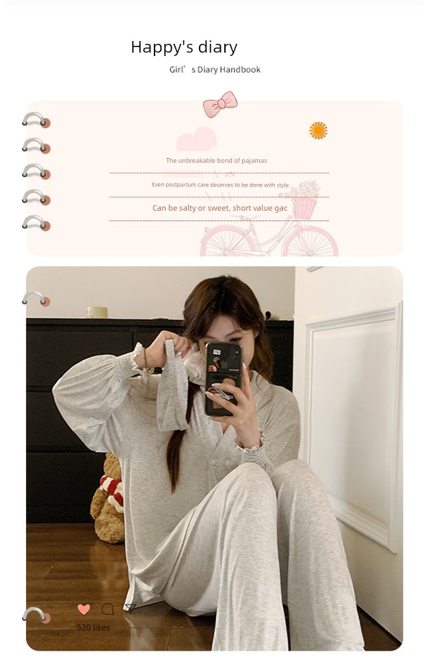 Free Hairband with Modal Maternity Pajamas for Women, Spring and Autumn Cool Nursing Postpartum Wear, Summer Thin Style with Breast Pads for Home Use — 15
