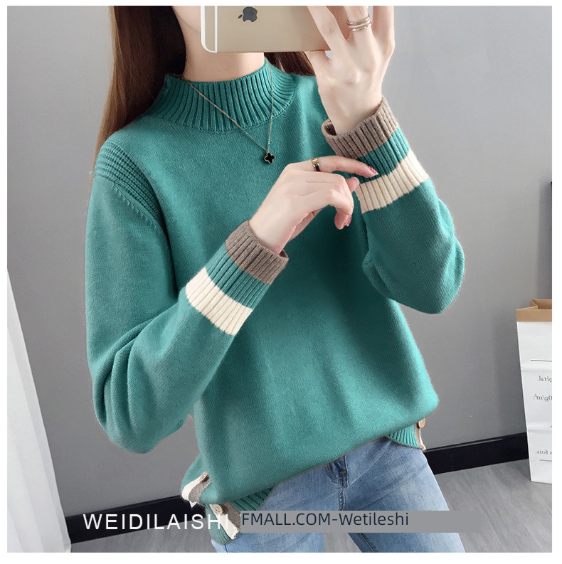 Half high collar easy Plush thickening knitting ma'am sweater