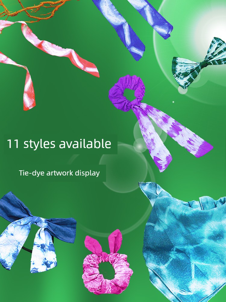 Tie Dye Hair Rope Pure Cotton White Calico Blue Dye Intestine Hair Band Bows Barrettes Kids Handmade DIY Headdress Ribbon