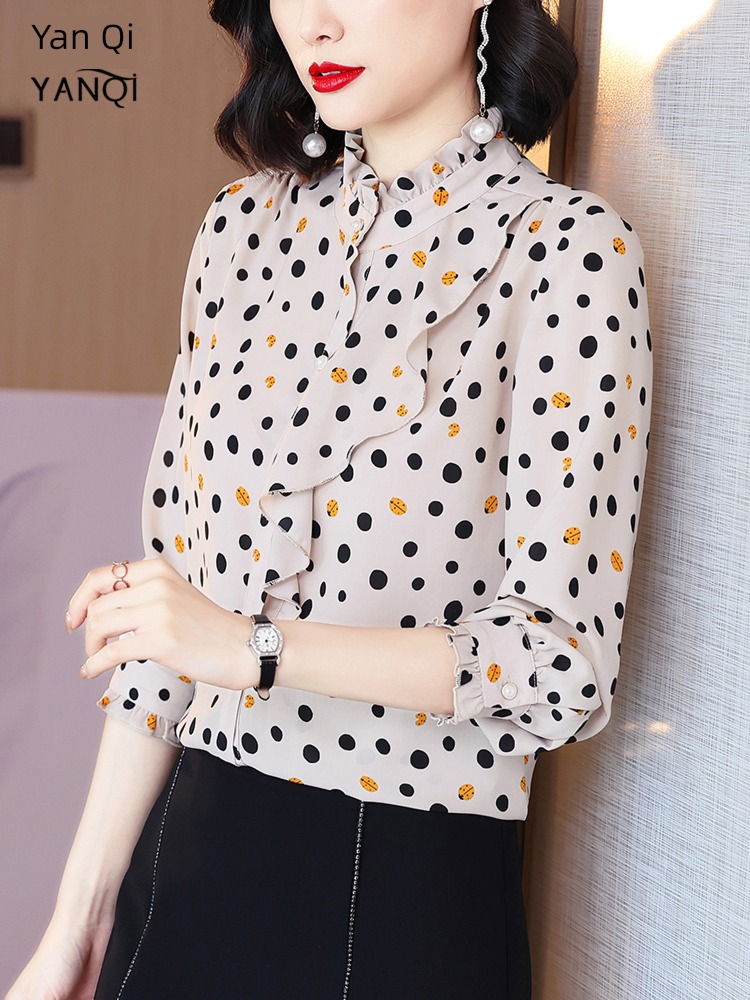 Age reduction 2022 autumn Long sleeve temperament Wave point shirt