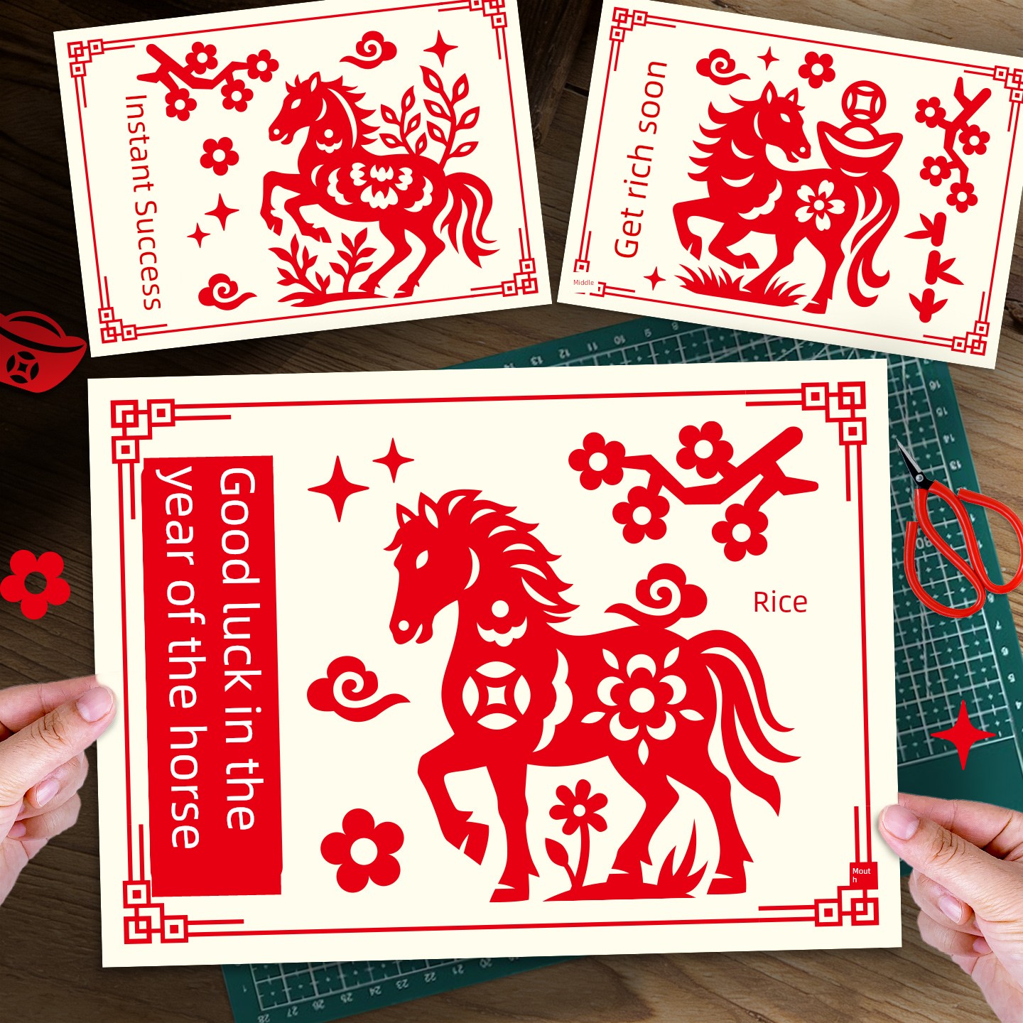 2026 New Year Paper-Cutting Traditional Handicraft Semi-Finished Pattern Templates DIY Spring Festival Year of the Horse Children's Window Decorations