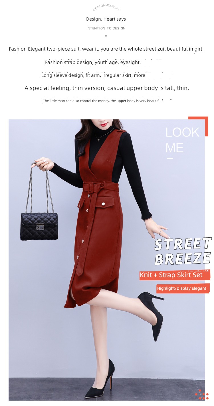 Autumn and winter Woolen cloth female temperament Two piece set Dress