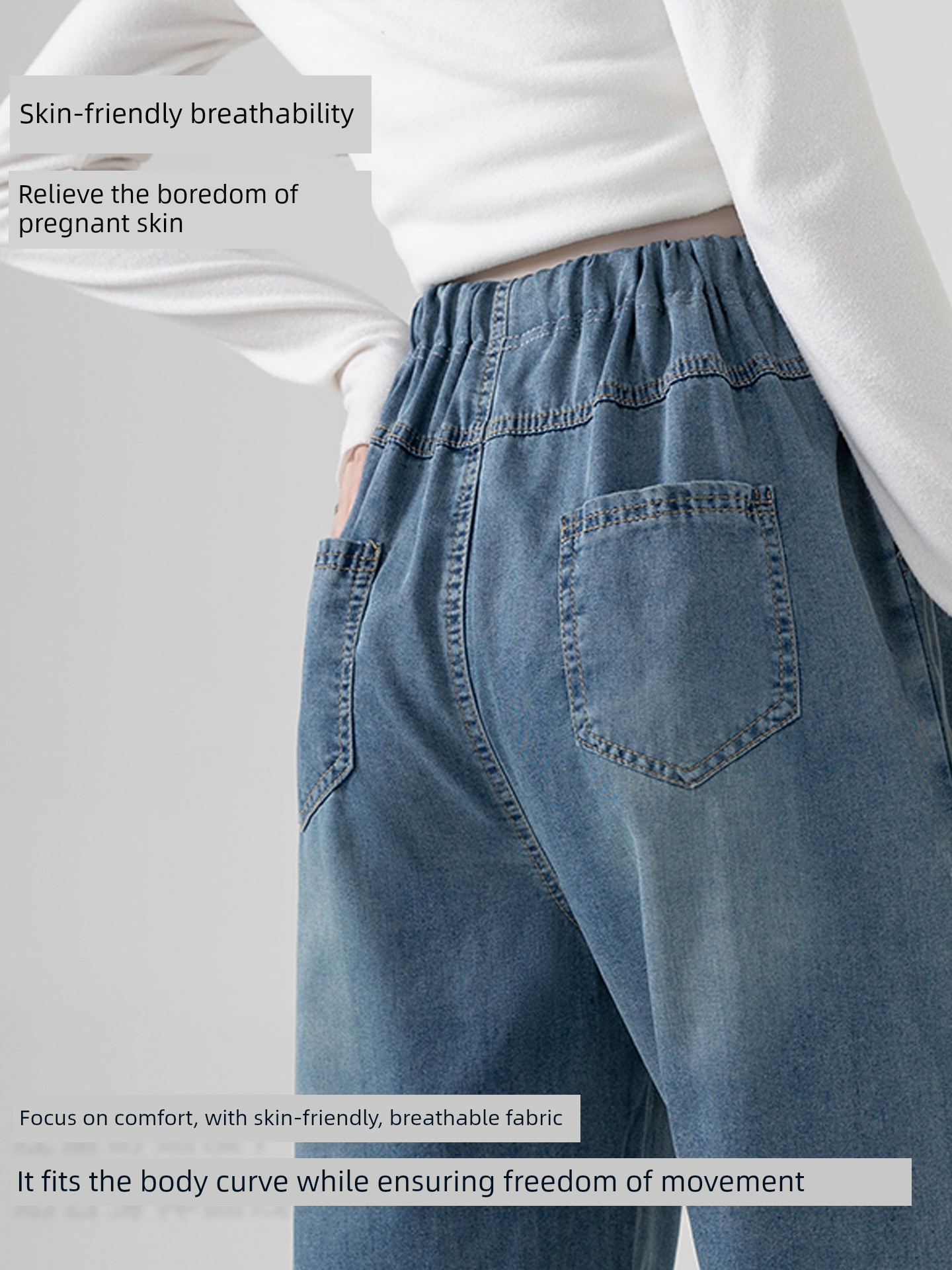Maternity Pants for Summer, Thin and Loose-Fitting, Slimming Tencel Jeans, Summer Wide-Leg Pants Without Belly Support for Petite Sizes — 5