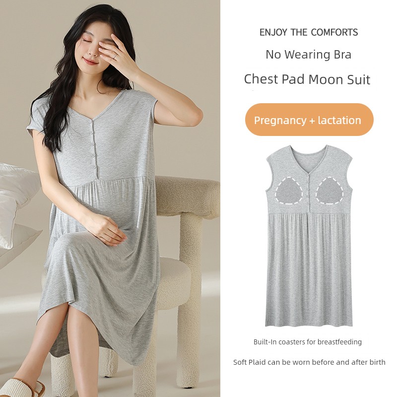 Pregnant Woman's Nightdress Summer Thin Nursing Dress Summer Modal Postpartum Pajamas Nursing Sleeping Dress Summer Clothing Dress — 2