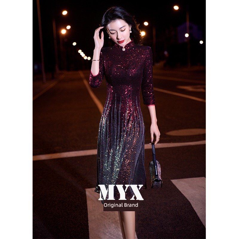 wedding banquet Hi grandma atmosphere Young style Sequins Mother dress