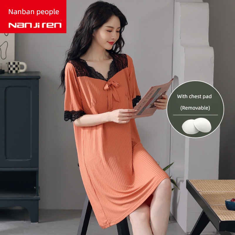 NGGGN summer With chest pad modal  sexy Nightdress