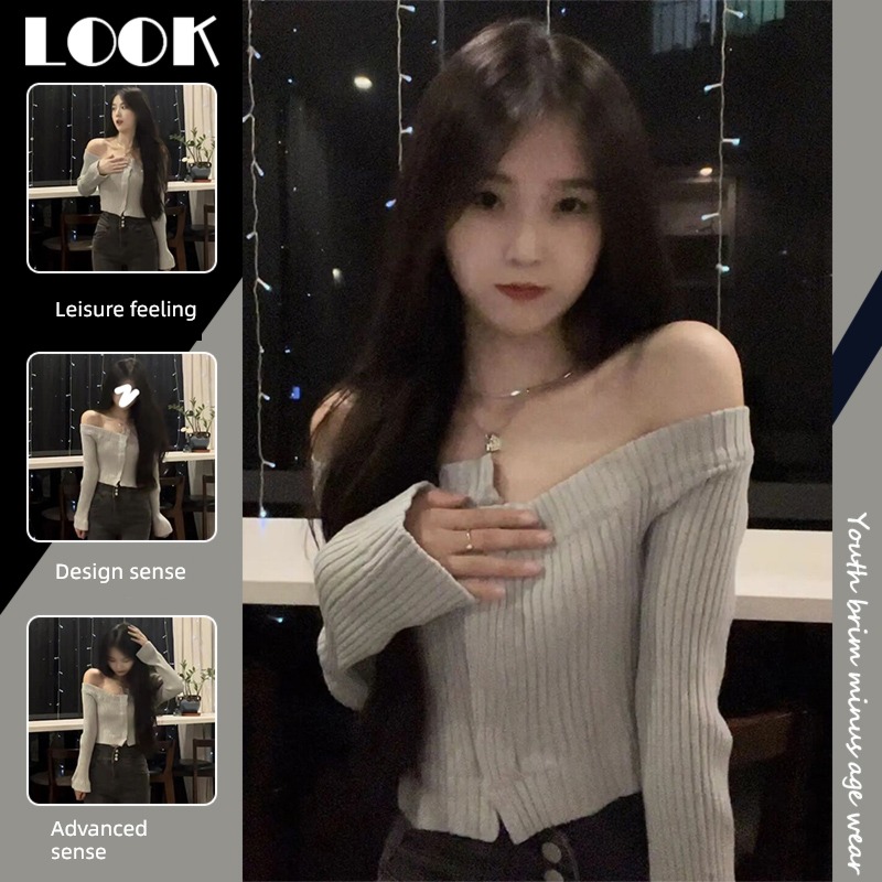 strapless  Early autumn hottie wind Straight collar knitting jacket