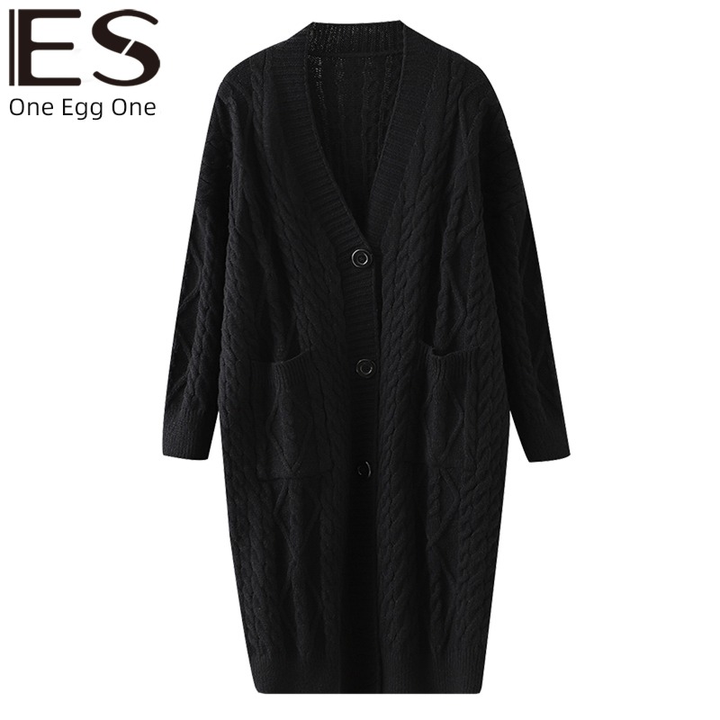 Egger Cardigan Medium and long term knitting Hemp flowers V Collar sweater