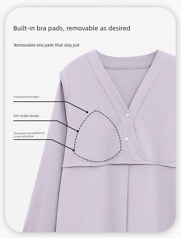 Maternity Pajamas with Breast Pads, Pure Cotton, Sweat-Absorbent, Autumn and Winter Style, Nursing Maternity Sleepwear, Summer Thin Style, Postpartum — 3