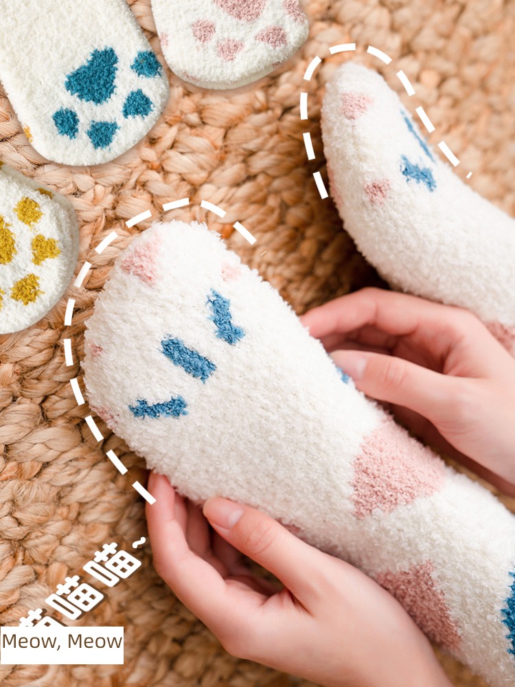 Hosiery children thickening keep warm Plush sleep Cat's paw