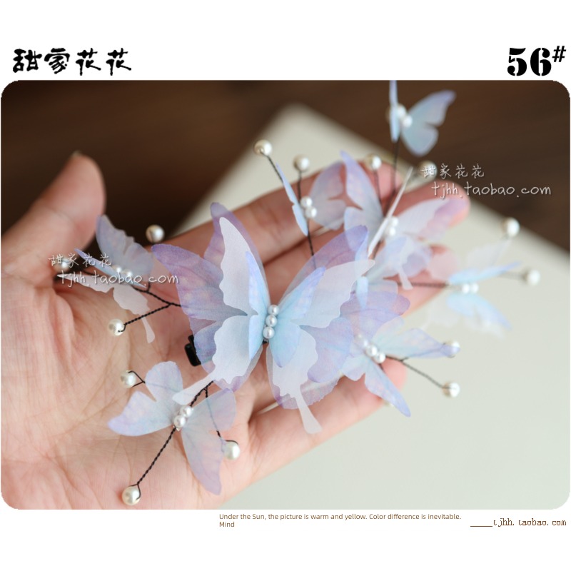 butterfly original Branches and vines gauze Hairpin manual Pearl