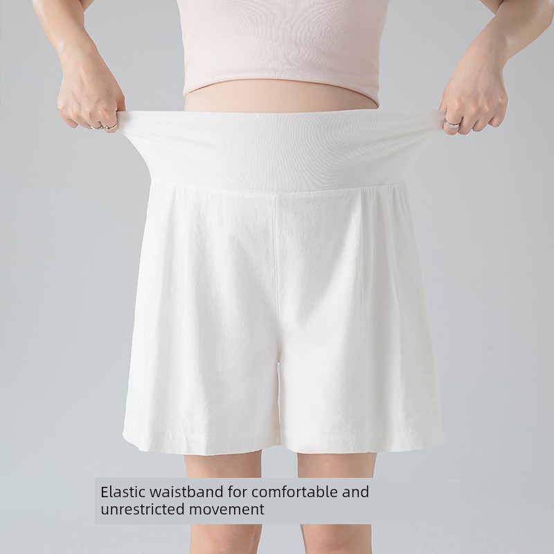 Maternity Shorts, Summer Thin Style, Elastic High Waist, Suitable for Pre and Postpartum, Tencel Cotton, Side Pockets, Wide-Leg, Outerwear, Maternity Pants — 3