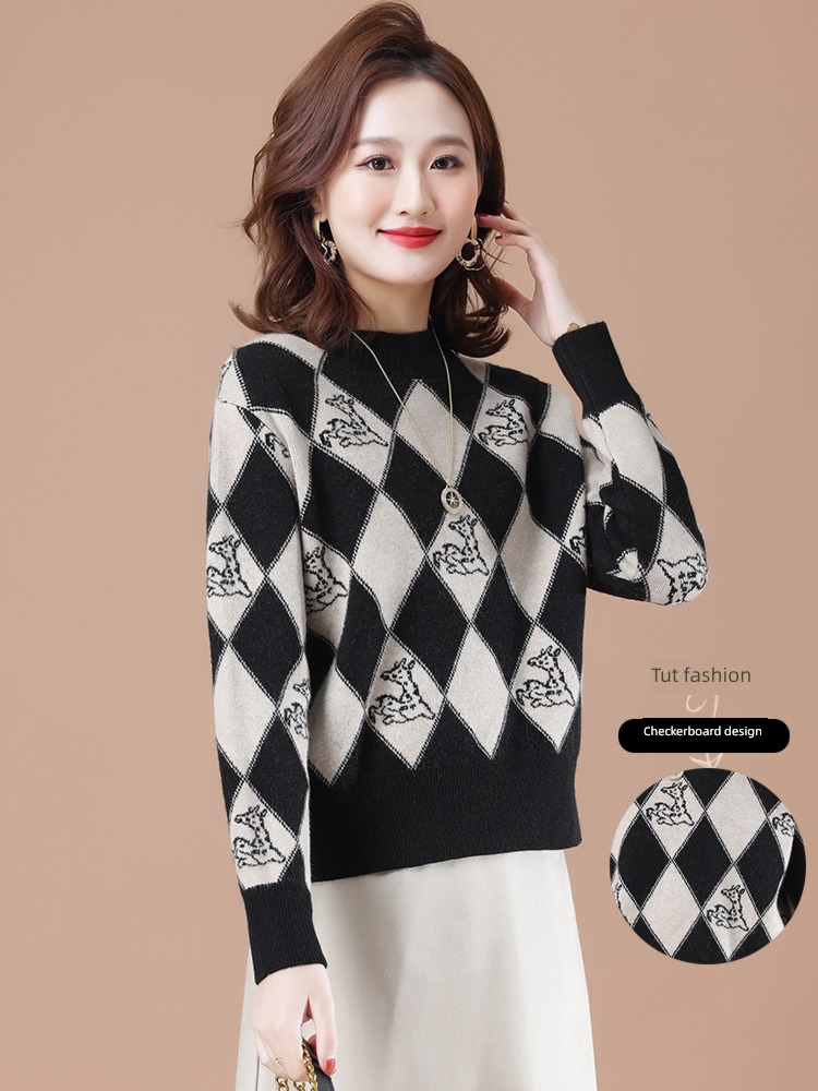 knitting Half high collar Chessboard sweater Foreign style Undershirt