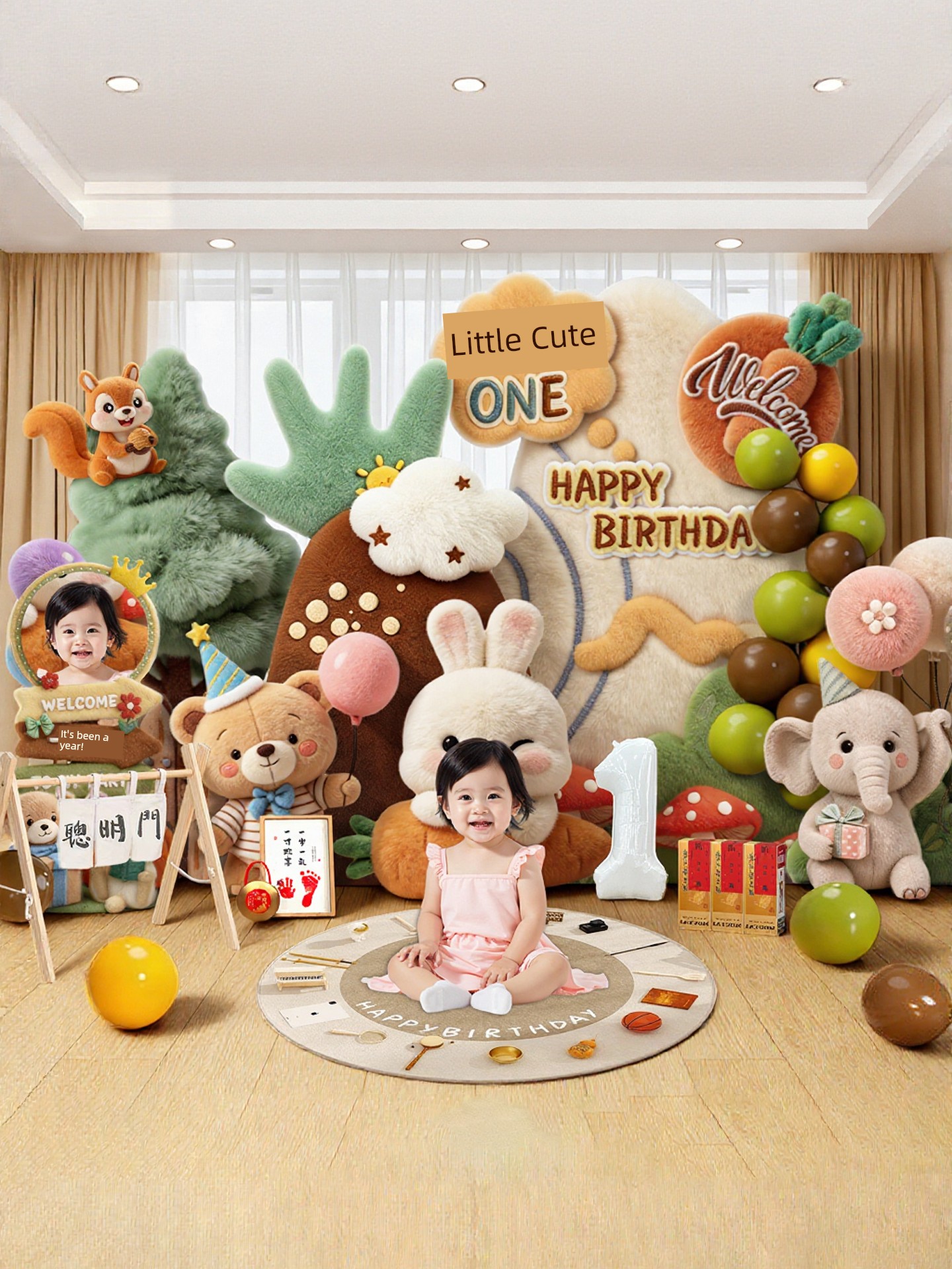 One-Year-Old Birthday Decoration Backdrop Kt Board, One-Year-Old Birthday Party Props, Decoration for Boys and Girls, Scene Atmosphere Setup