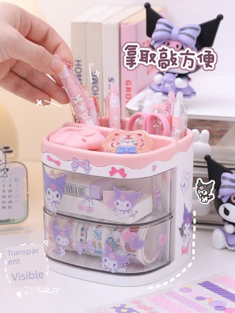 Pen holder storage box desktop dormitory office multi-function large capacity transparent stationery drawer dustproof storage rack