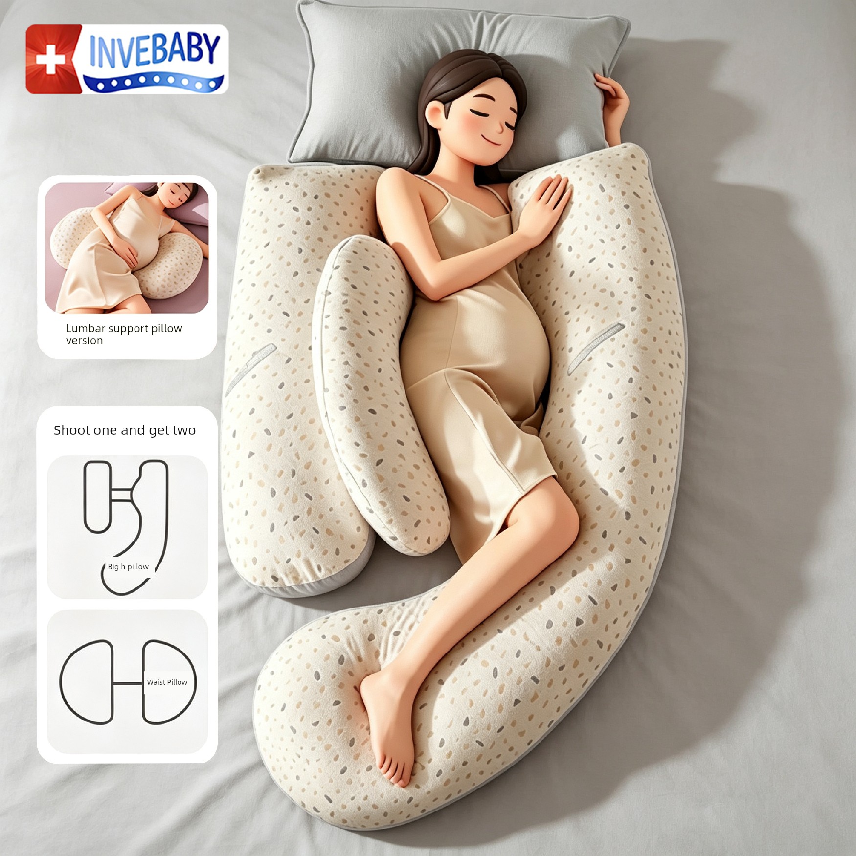 Invebaby Pregnancy Pillow for Waist Support, Side Sleeping, and Belly Support, Special Pillow for Sleeping during Pregnancy, Gift — 4