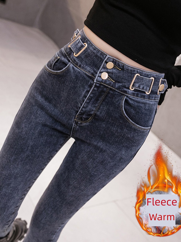 fashion female Autumn and winter Self-cultivation Wear out Plush Jeans