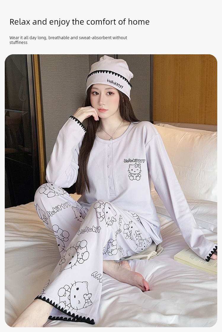 Hat with Chest Pad, Postpartum Clothing, Pure Cotton Nursing Pajamas, Postpartum Maternity Home Wear for Spring, Autumn, and Winter, Can Be Worn Outside — 4
