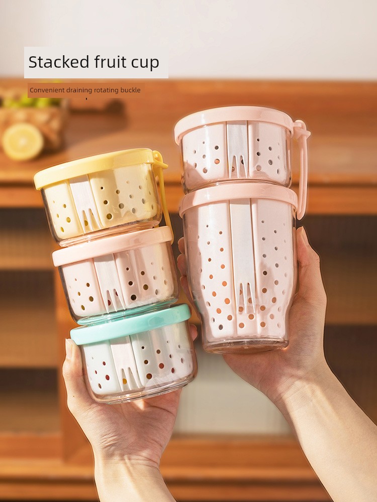Modern Housewife Fruit Bento Box for Elementary School Students, Overnight Oats Cup with Lid and Spoon, Portable Takeaway Breakfast Yogurt Bowl