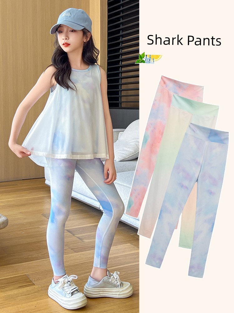 Shark Pants for Girls, Sports Yoga Pants, Children's Quick-Dry Pants, Summer Thin Cool Sun-Protection Long Pants, Big Kids' Leggings — 2