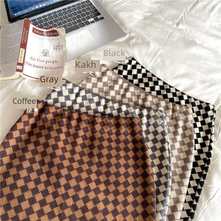 Chessboard Autumn and winter thickening Medium and long term skirt