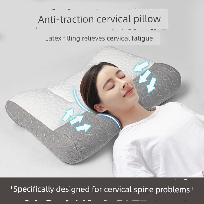 Anti-Arch Latex Traction Pillow, Cervical Spine Protection, Sleep Aid, Special Pillow for Home Use, Pair of Pillow Cores, Men's Adult Pillow Core