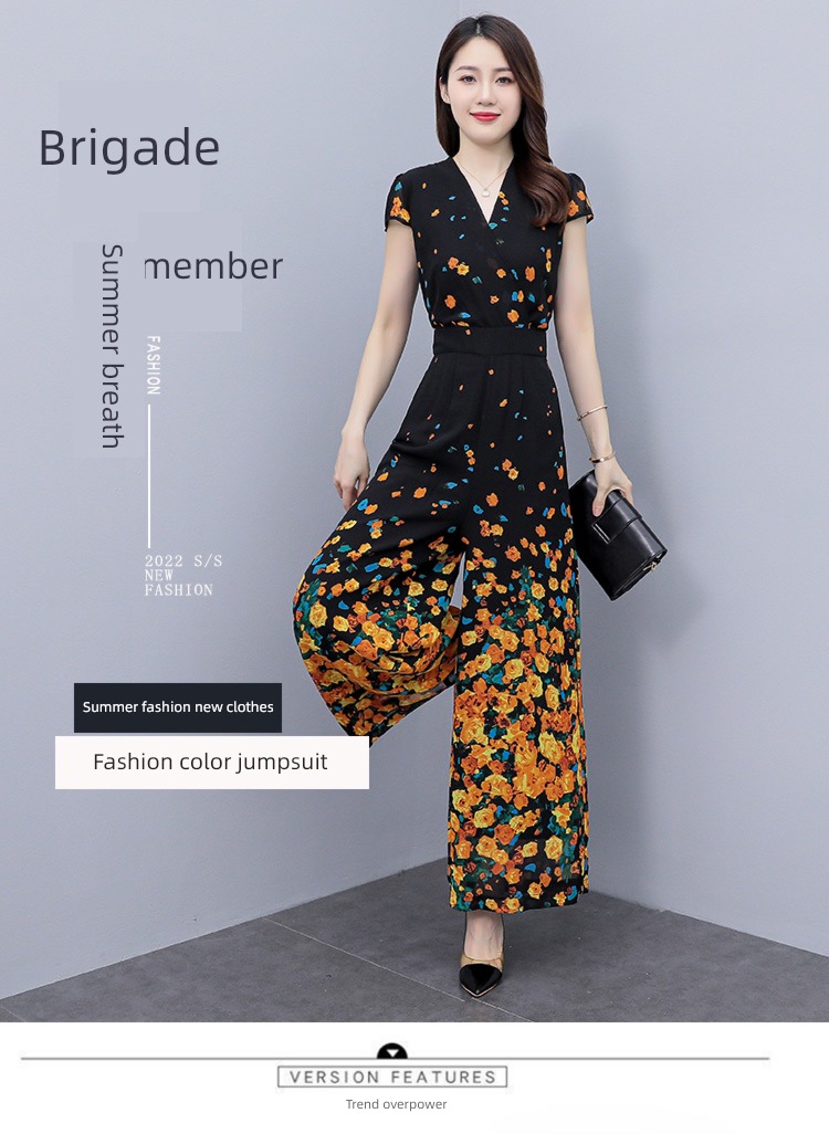 unique Advanced sense Chiffon Broken flower summer wear Jumpsuit